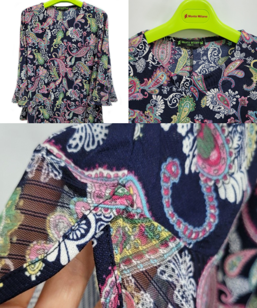 페이즐리 패턴 러플소매 티셔츠 XK306T2119
