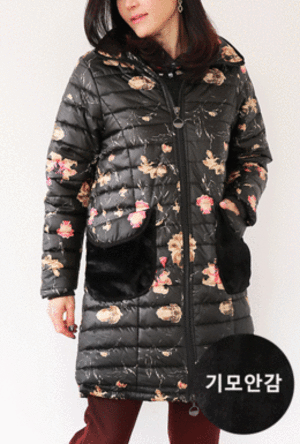 호주머니 배색 포인트 꽃무늬 코트 XC912CF2517
